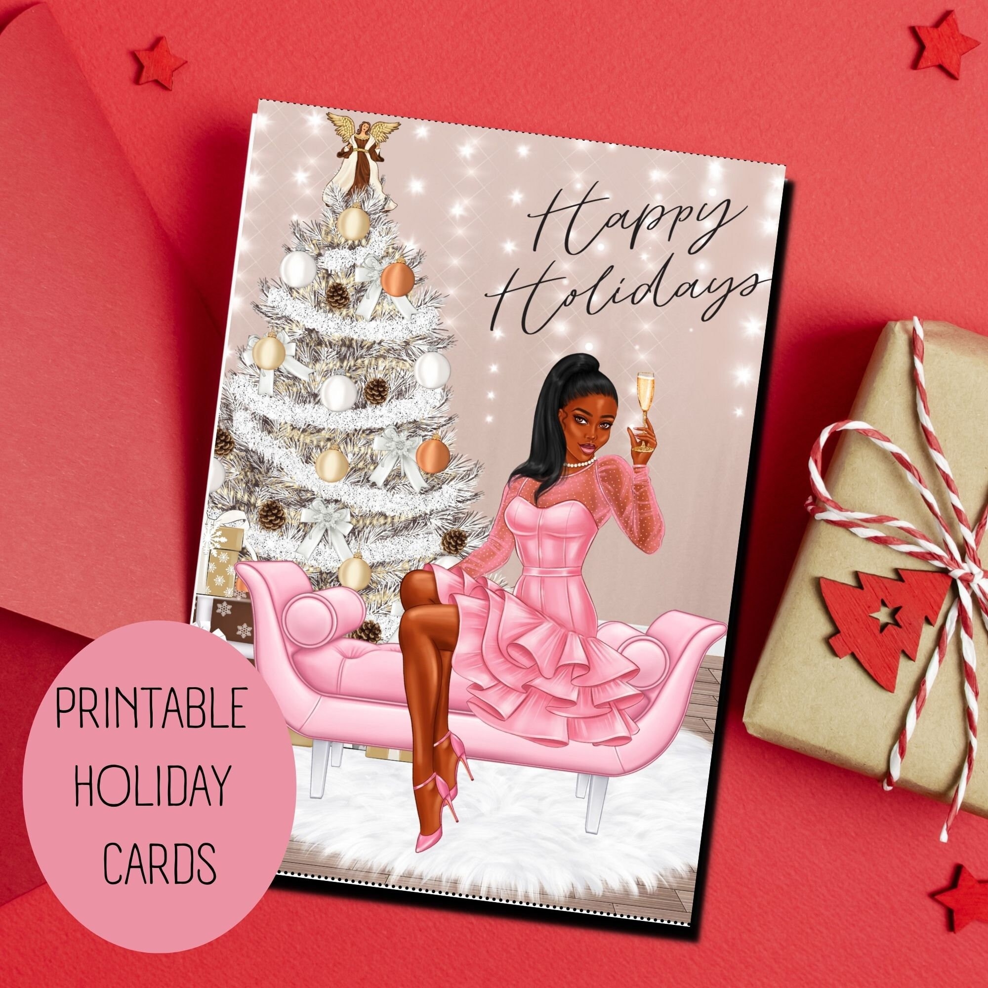 Christmas Card Holiday Card For African American Woman Sorority Christmas Gifts Printable Greeting Card For The Holidays Etsy