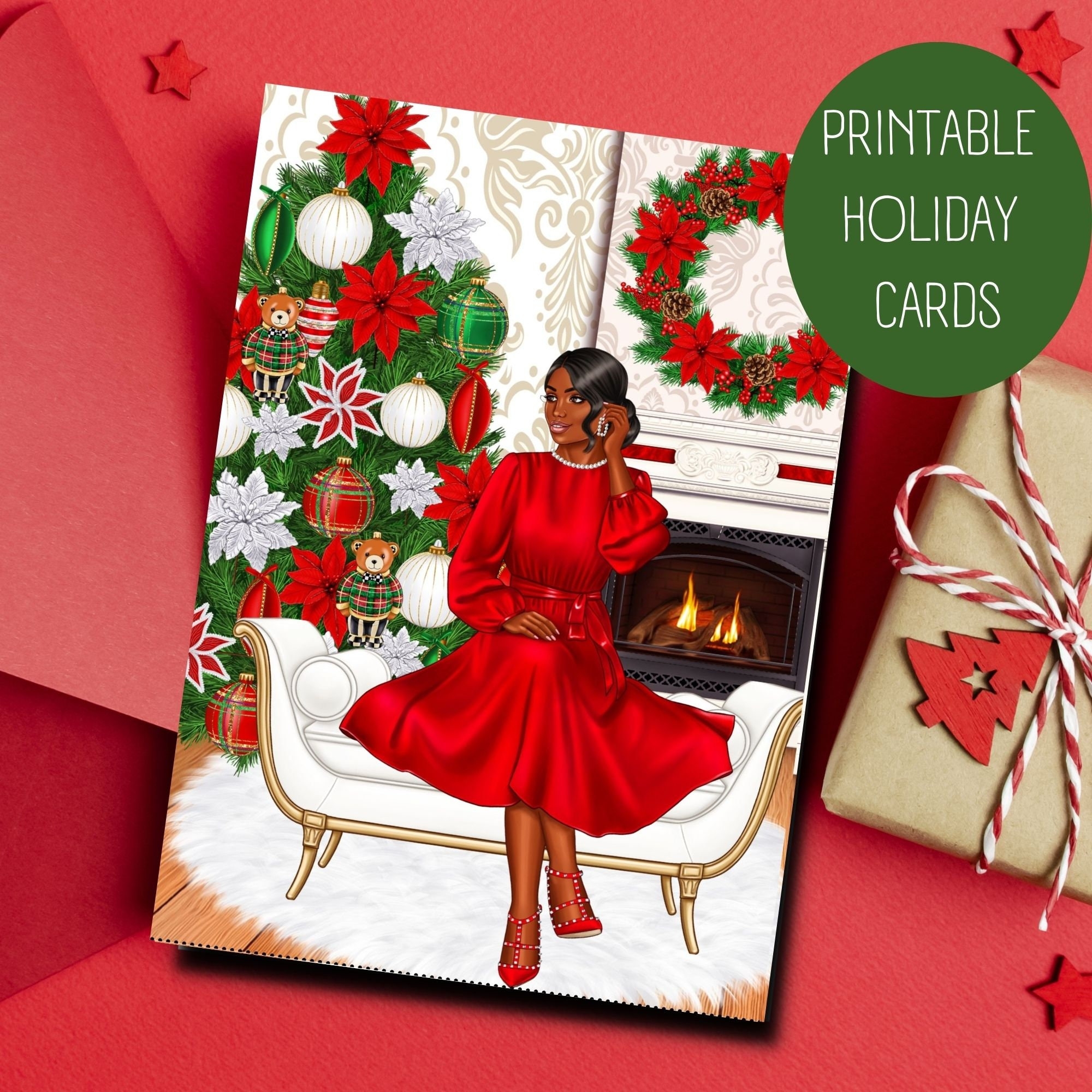 Christmas Card Printable Greeting Card Cozy Scene Christmas Card Cards For Black And African American Women Etsy
