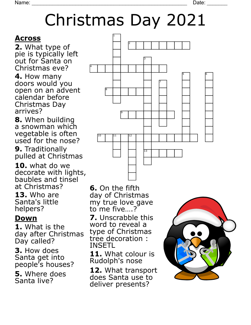 Printable Christmas Crossword Puzzles For Adults With Answers