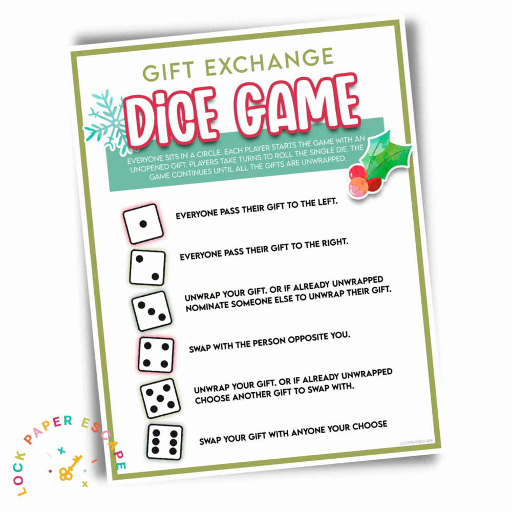CHRISTMAS DICE GIFT EXCHANGE GAME Lock Paper Escape