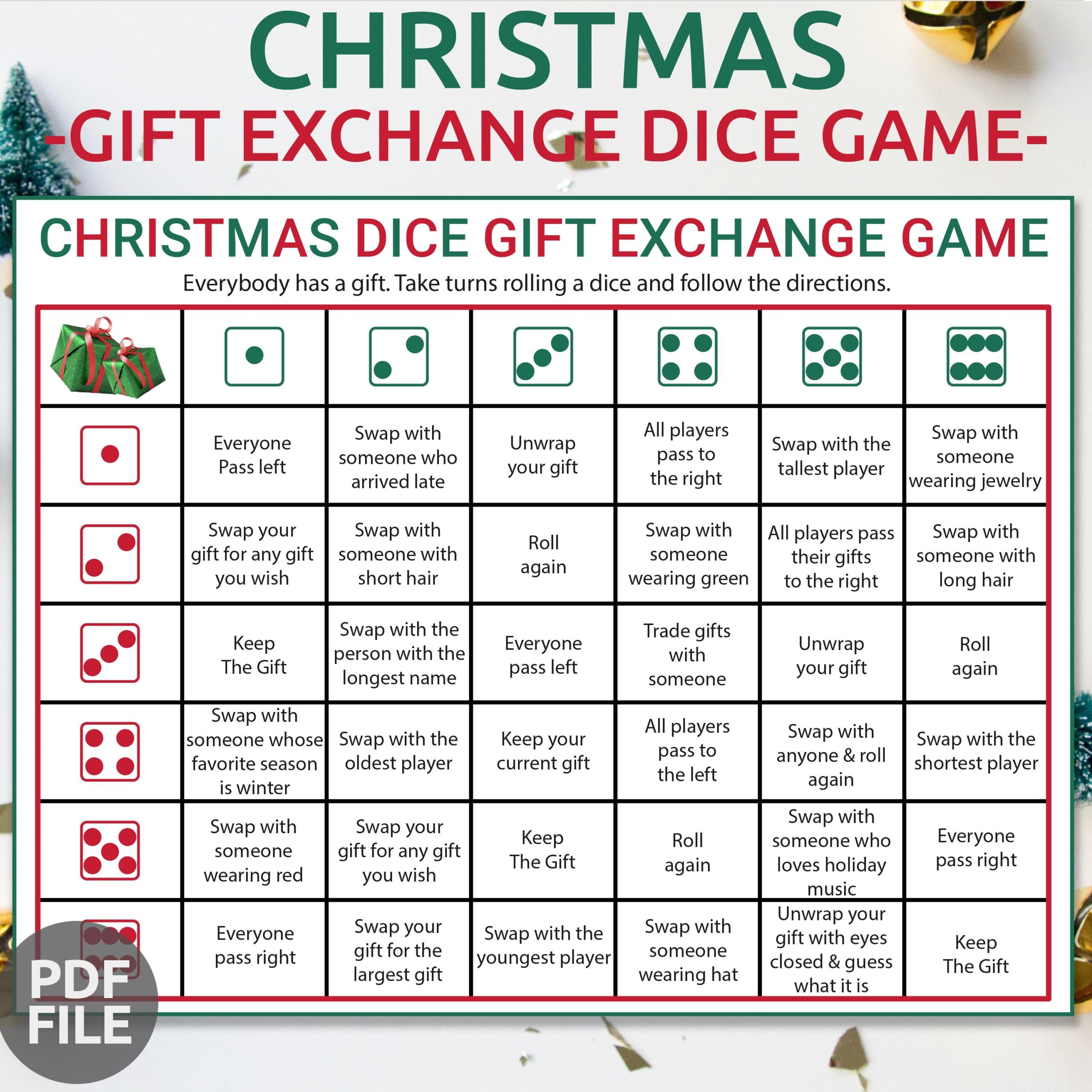 Christmas Gift Exchange Dice Game Printable Christmas Party Group Gift Exchange Game Christmas School Game Office Christmas Party Game Etsy