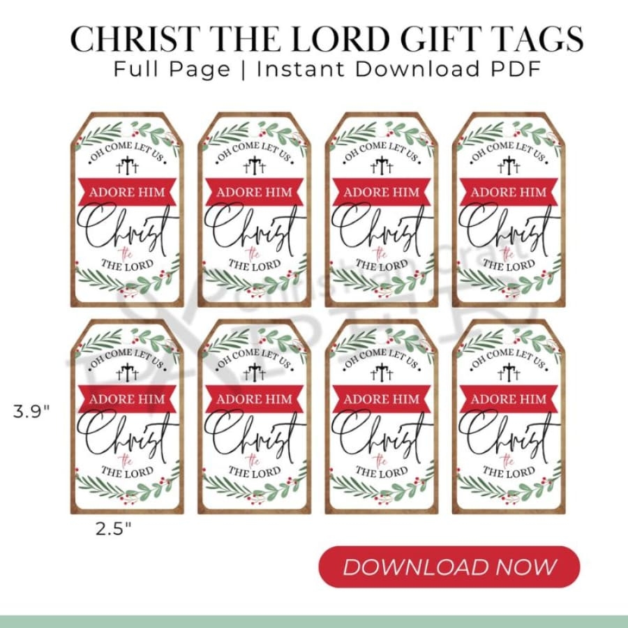 Christmas Gift Tags Oh Come Let Us Adore Him Digital Download Christian Craft Paper