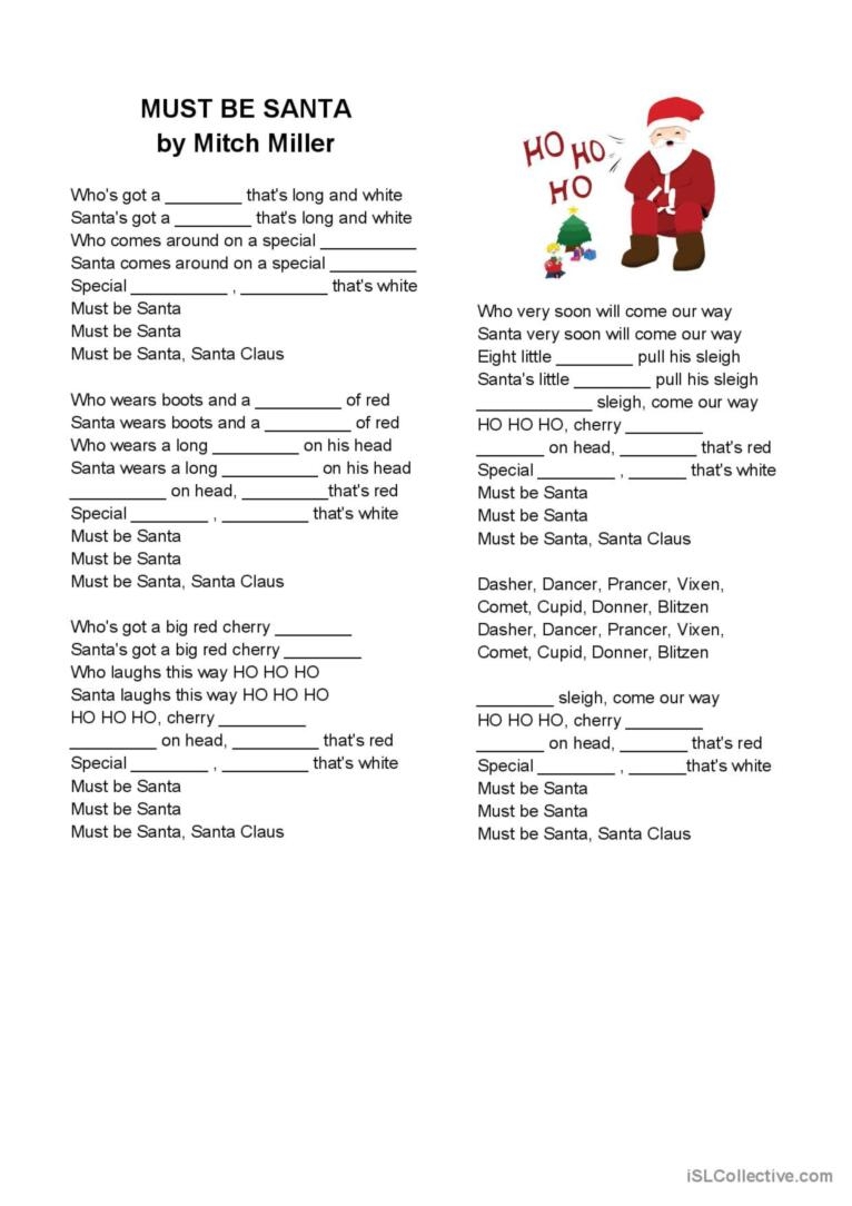 Christmas Song Must Be Santa By Raffi ESL Worksheet By Ygosselin Worksheets Library