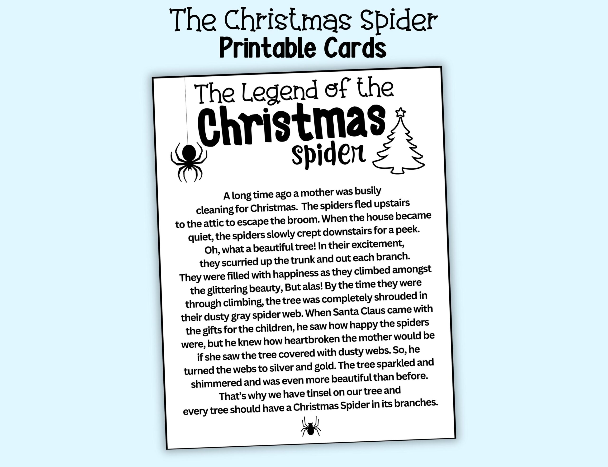 Christmas Spider Cards The Legend Of The Christmas Spider Display Cards Christmas Spider Ornament Cards Printable Christmas Spider Tags Etsy Canada