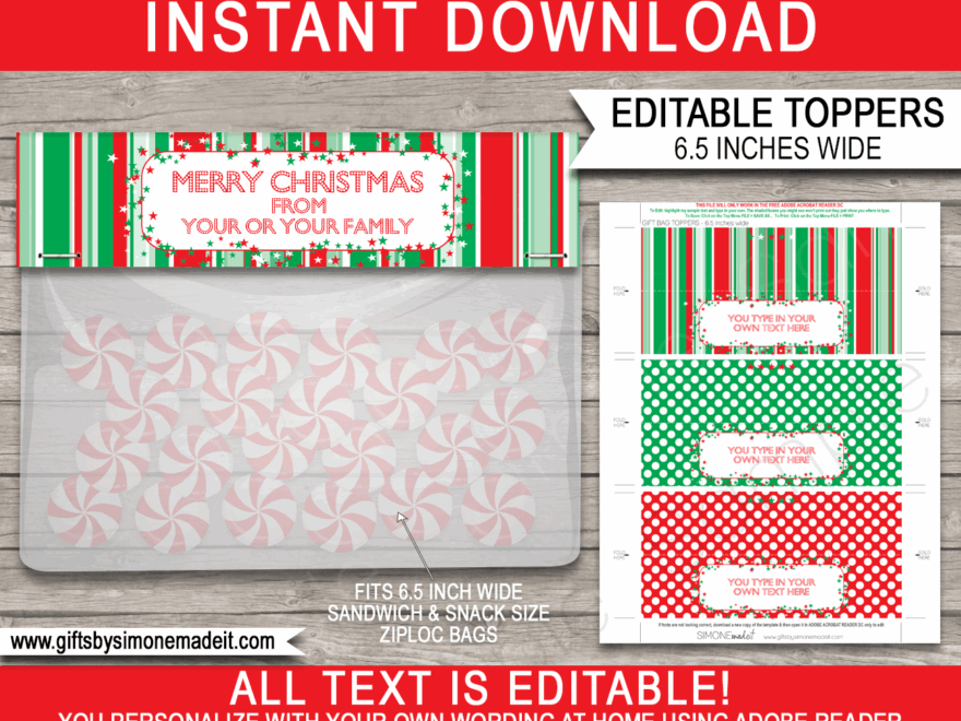 Christmas Treat Bag Topper Template Printable Custom Gift Tags