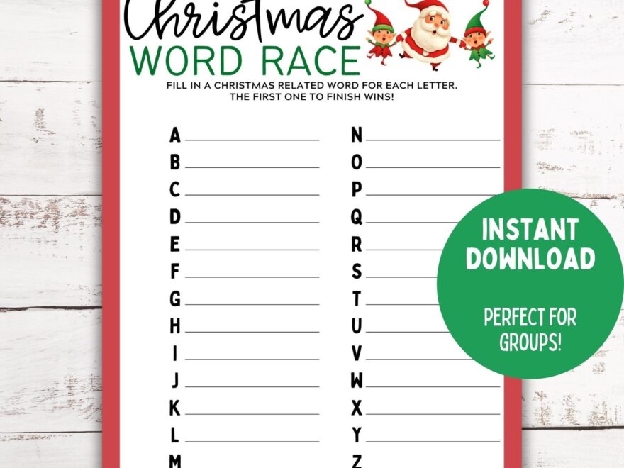 Christmas Word Race Printable Game Christmas Family Game Christmas Games For Adults Kids Teens Christmas Printable Party Game Etsy