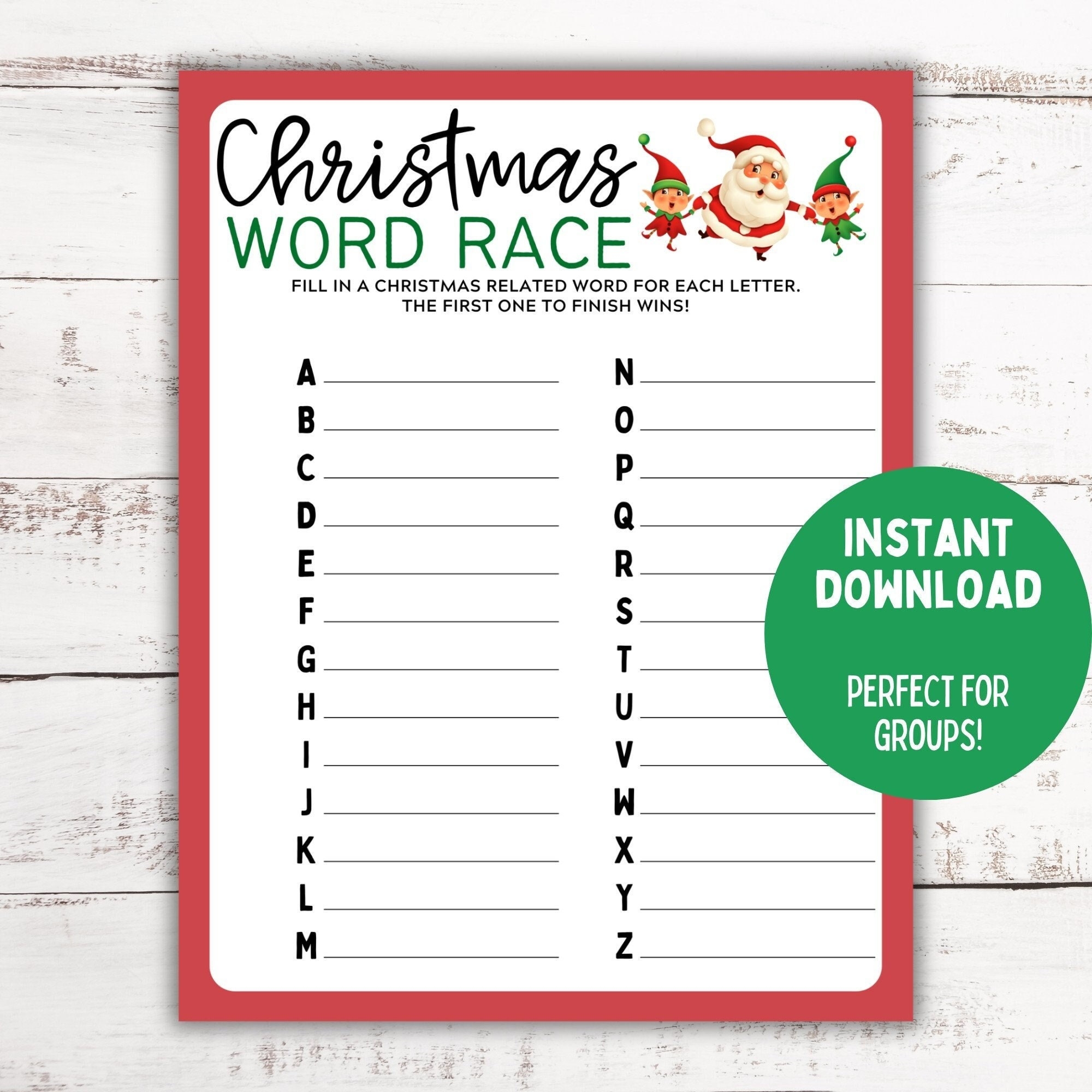 Christmas Word Race Printable Game Christmas Family Game Christmas Games For Adults Kids Teens Christmas Printable Party Game Etsy