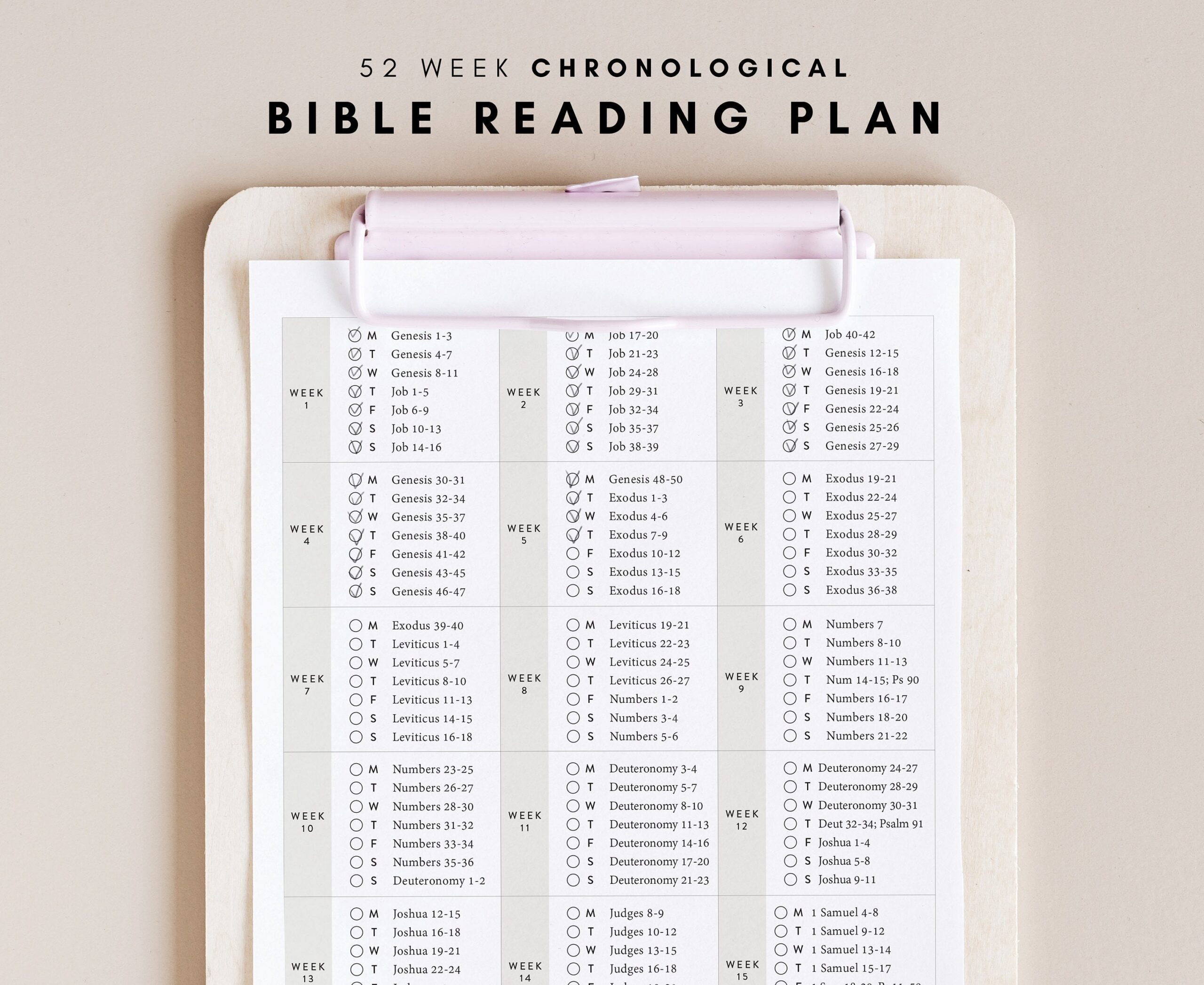 Chronological Bible Reading Plan 52 Week Bible Reading Plan 365 Days Bible Reading Weekly Bible Plan Digital Printable Etsy