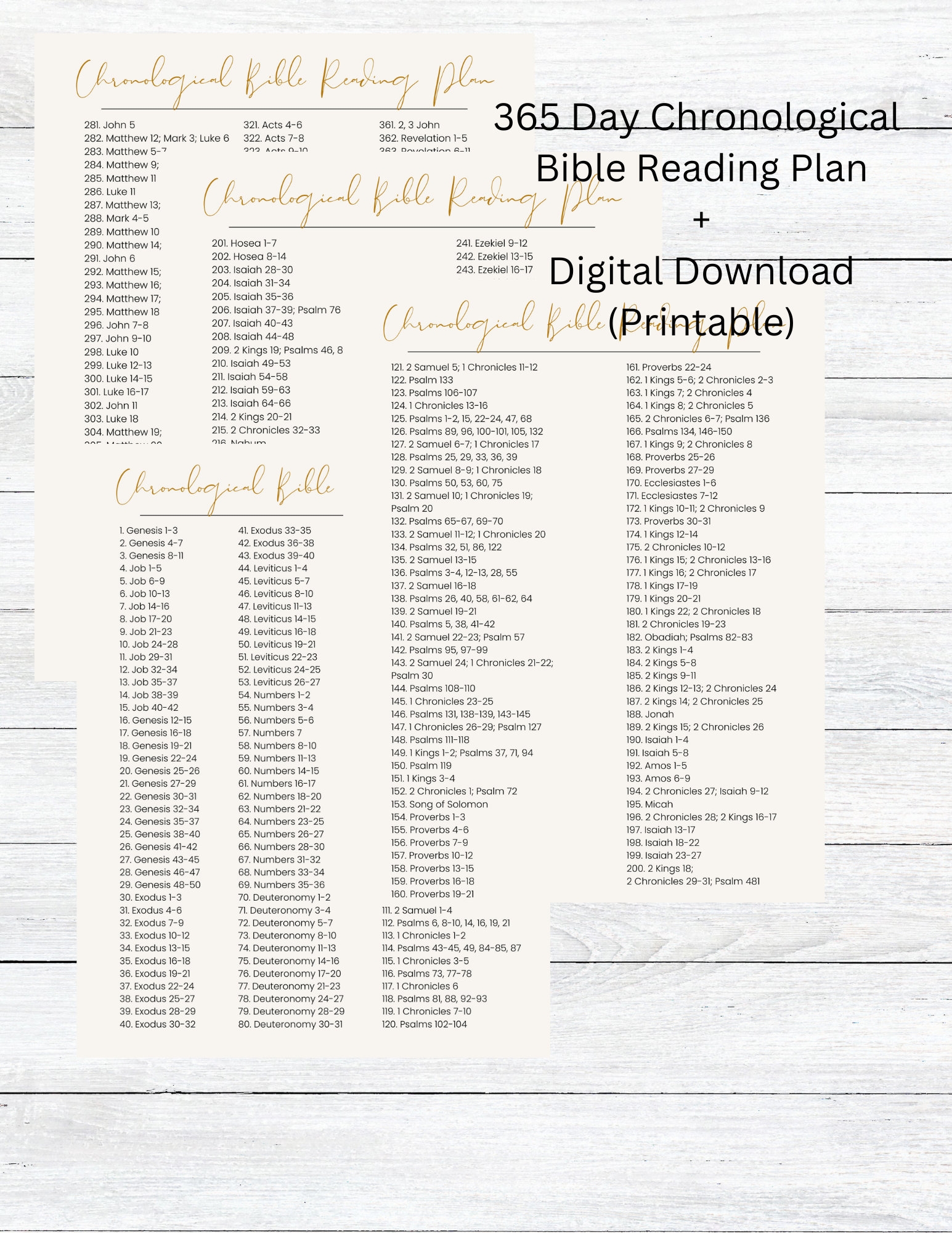 Chronological Bible Reading Plan Bible Reading Tracker read The Bible In A Year 365 Days Of The Bible bible Reading Plan Printable Etsy