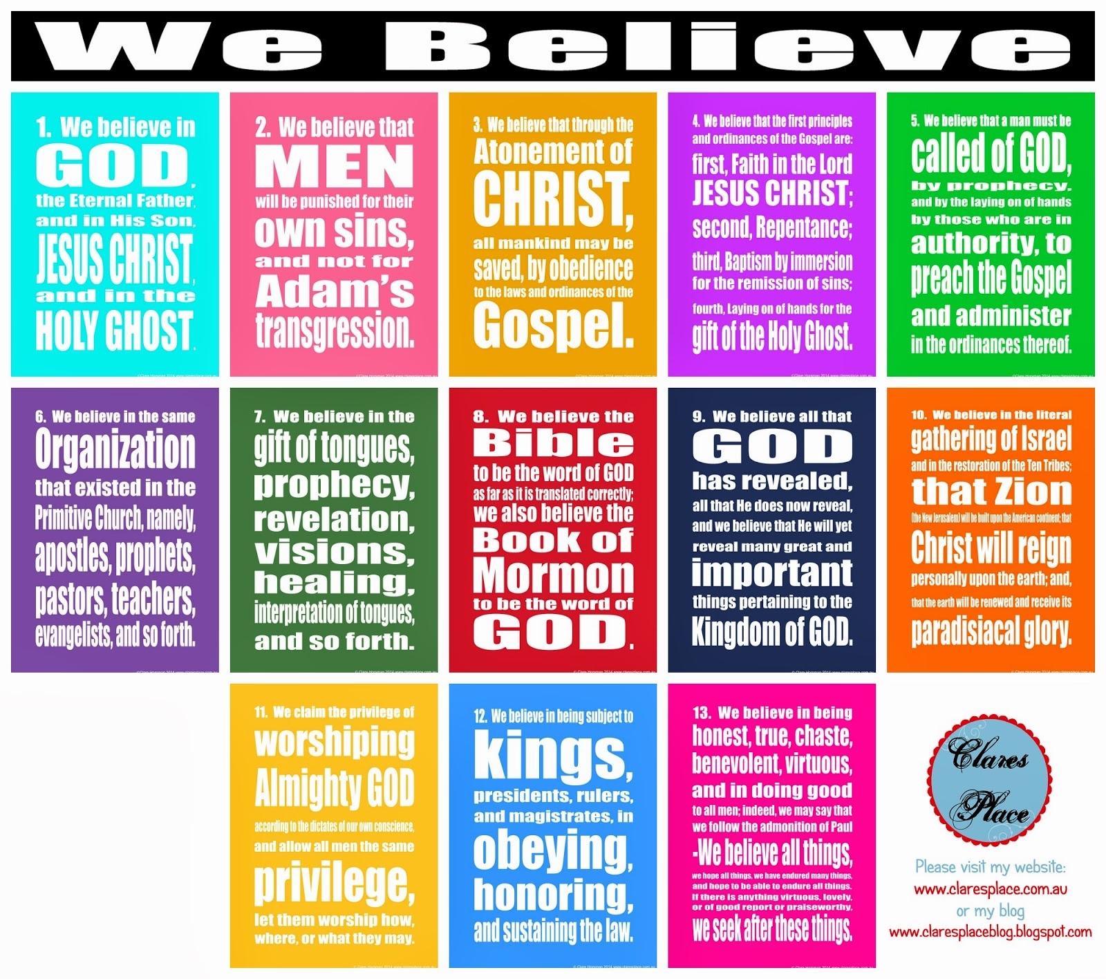 Clares Place The 13 Articles Of Faith Printables 