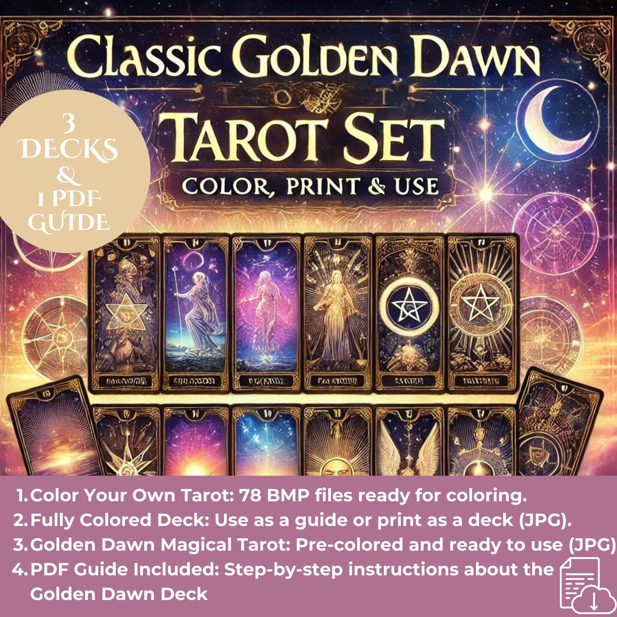 Classic Golden Dawn Tarot Deck Coloring Set Guide BMP JPG PDF Etsy