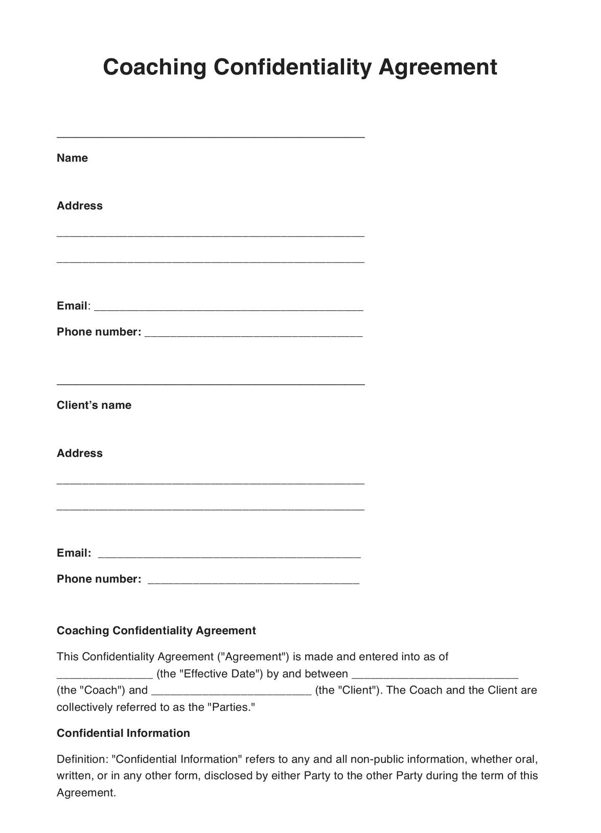 Free Printable Confidentiality Agreement Form