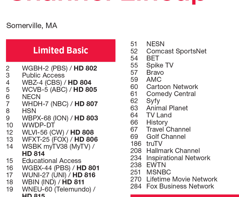 Comcast XFINITY Cable Lineup City Of Somerville