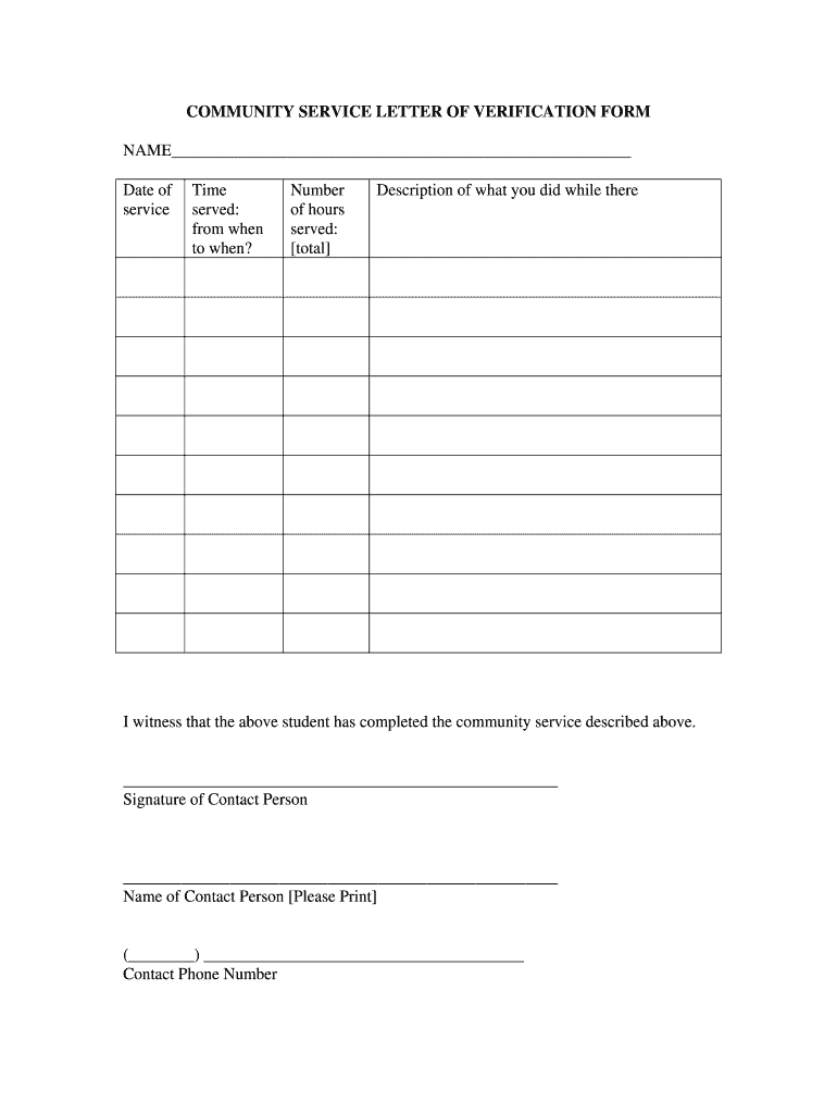Free Printable Community Service Log Sheet