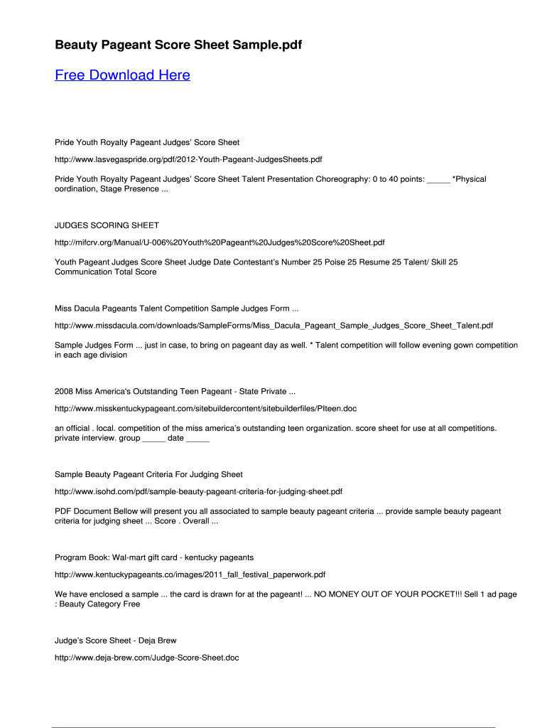 Criteria For Judging Pageant Fill Online Printable Fillable Blank PdfFiller