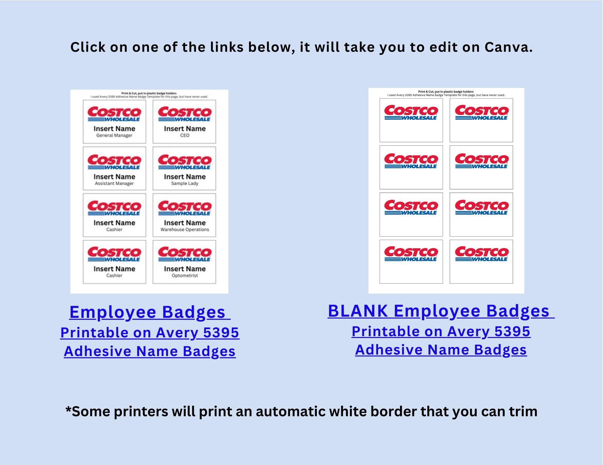 Customizable Costco Name Badge Printable Template Etsy