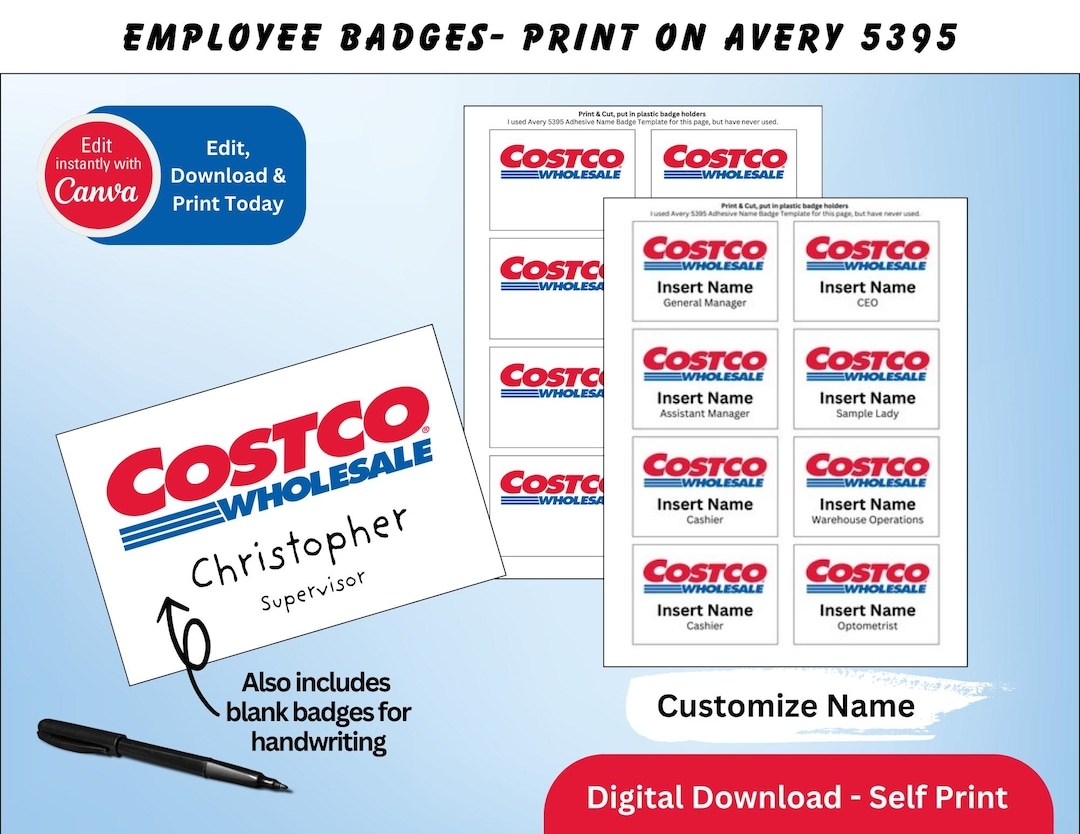 Customizable Costco Name Badge Printable Template Etsy
