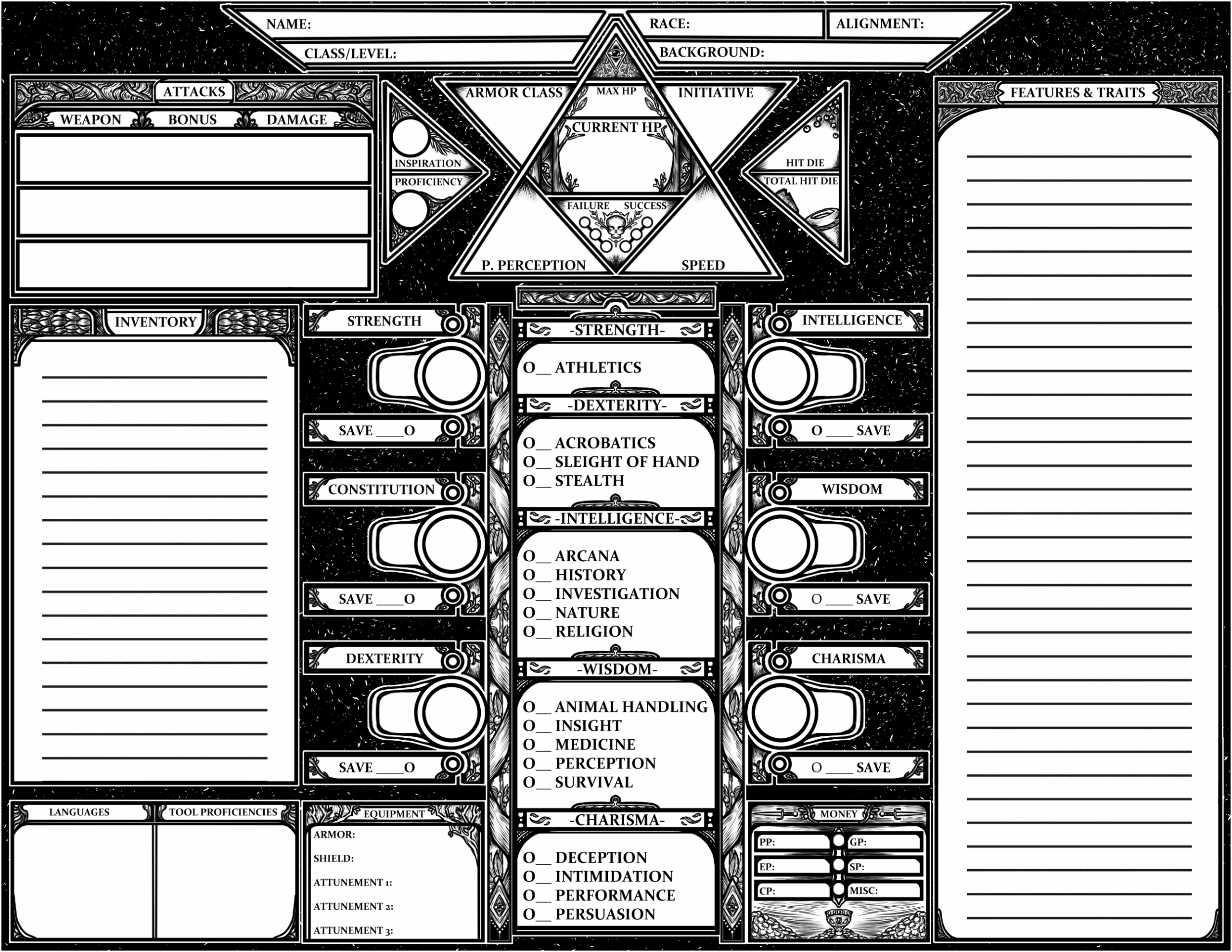 D D 5e Woodblock Print Styled Character Sheet By Laplace Atelier