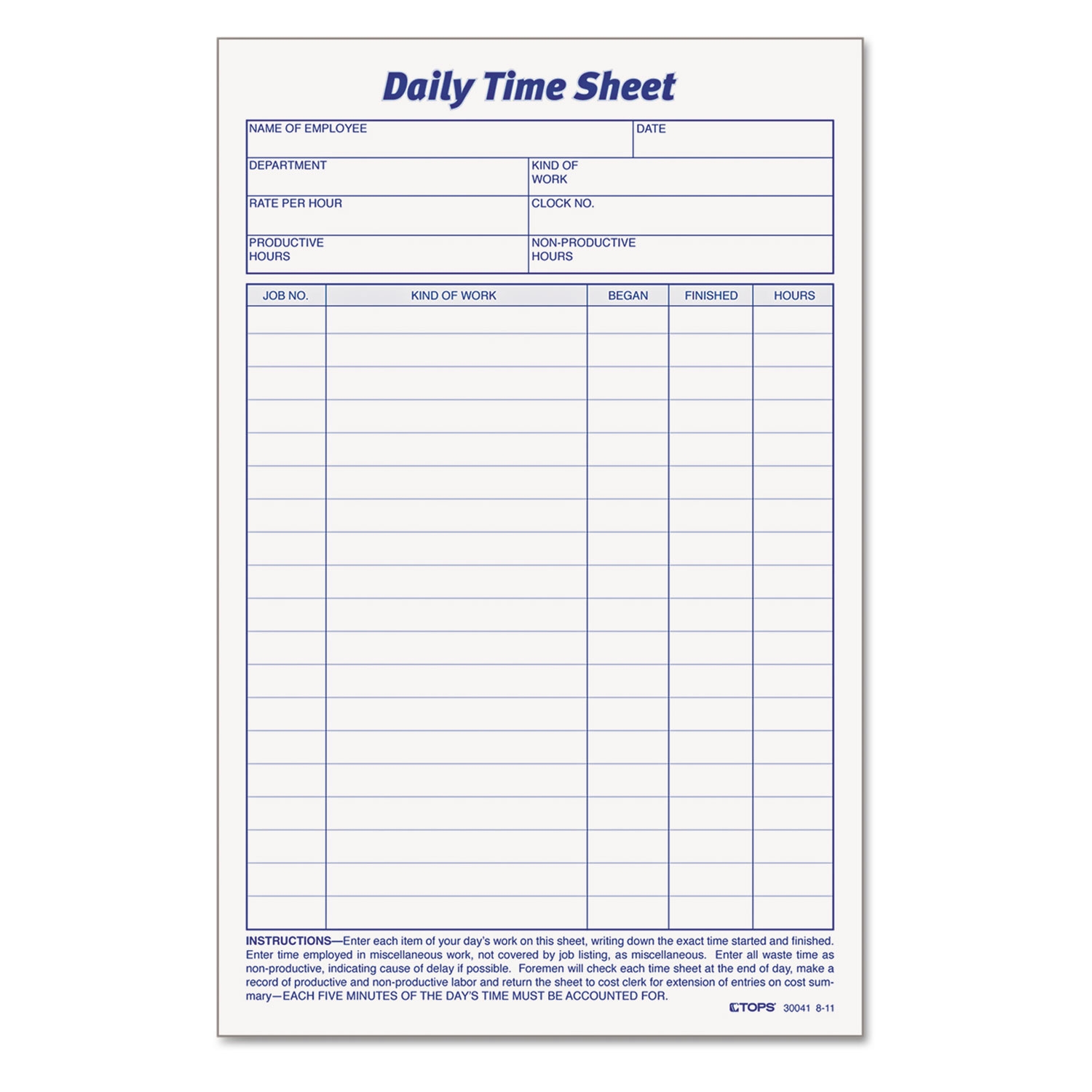 Daily Time And Job Sheets One Part No Copies 8 5 X 5 5 200 Forms Pad 2 Pads Pack Mastersupplyonline