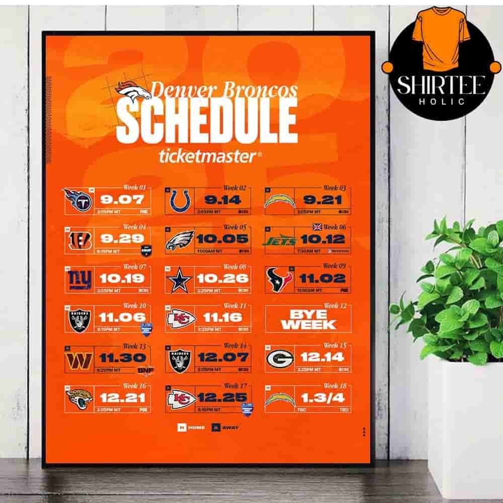 Denver Broncos Official 2025 NFL Schedule Season 2025 2026 Wall Decor Poster Canvas Shirteeholic