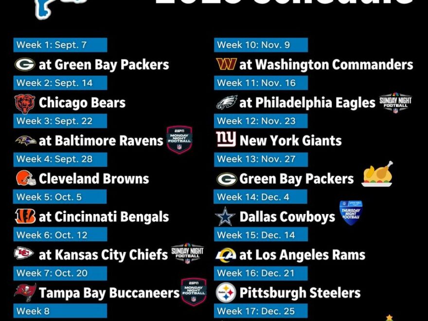 Detroit Free Press On X It s Here The Detroit Lions 2025 Regular Season Schedule Is Now Official What s Your Record Prediction For This Season Lions OnePride Https t co WkK08dQv6V X