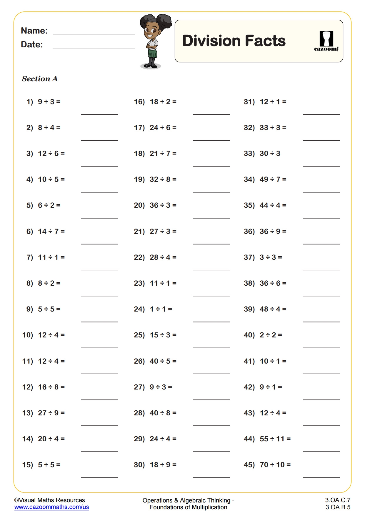Division Drill Worksheet 0 12 Practice Division Facts With These Printable Worksheets