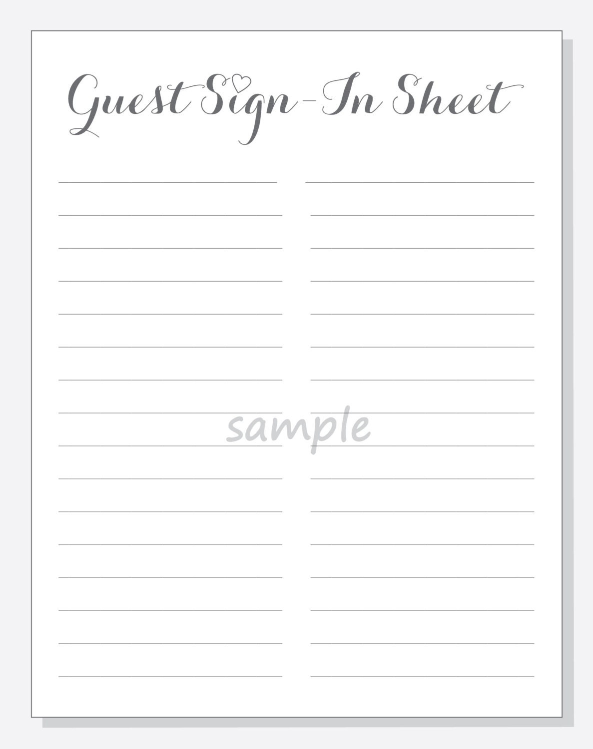 DIY Guest Sign in Sheet Printable For A Wedding Bridal Shower Anniversary Party Script With Red Purple Pink Or Clear Heart Etsy