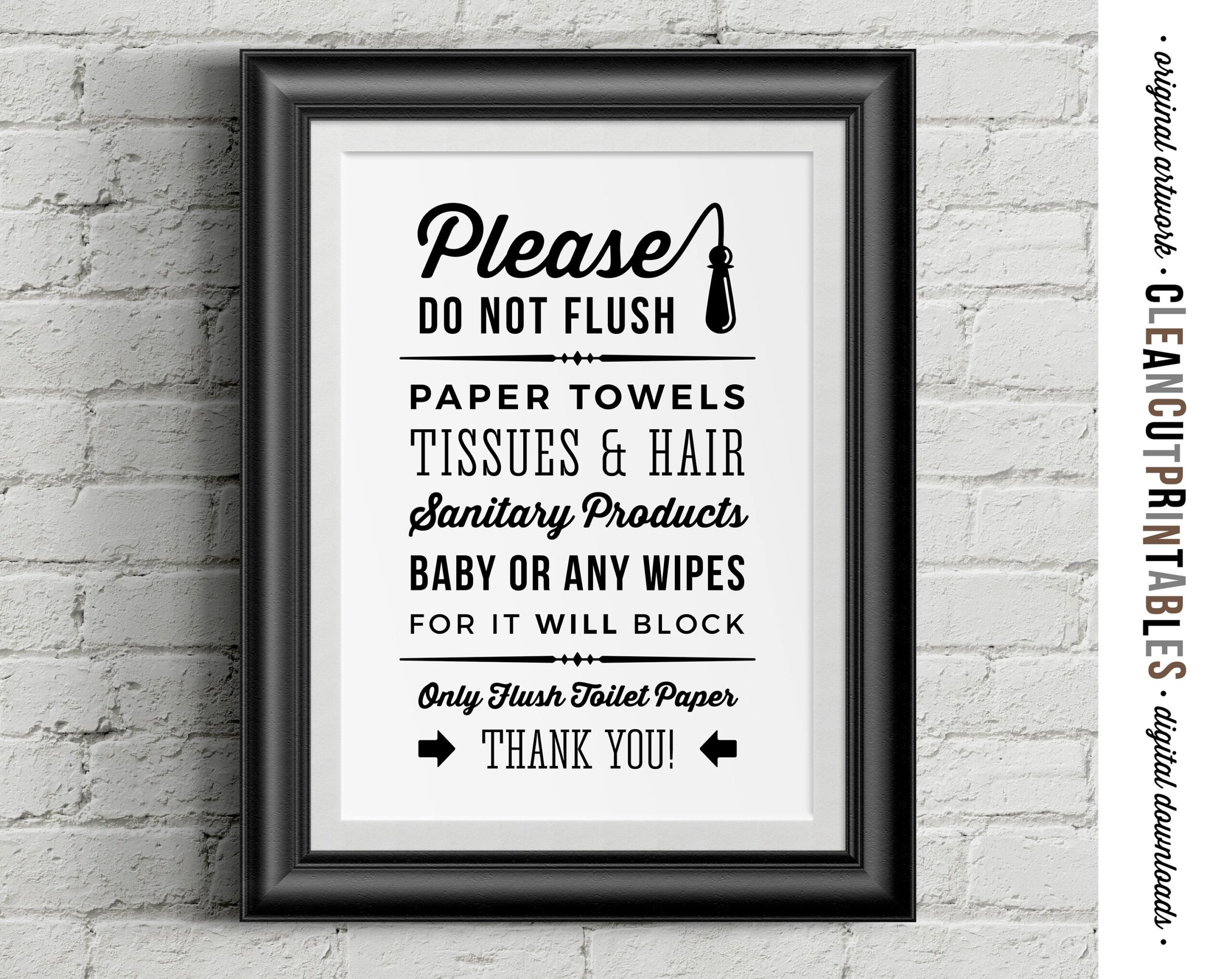 Do Not Flush Toilet Sign Paper Only Printable Artwork Septic System Pumped Plumbing Wall Art Toilet PDF JPG PNG Print Instant Download Etsy