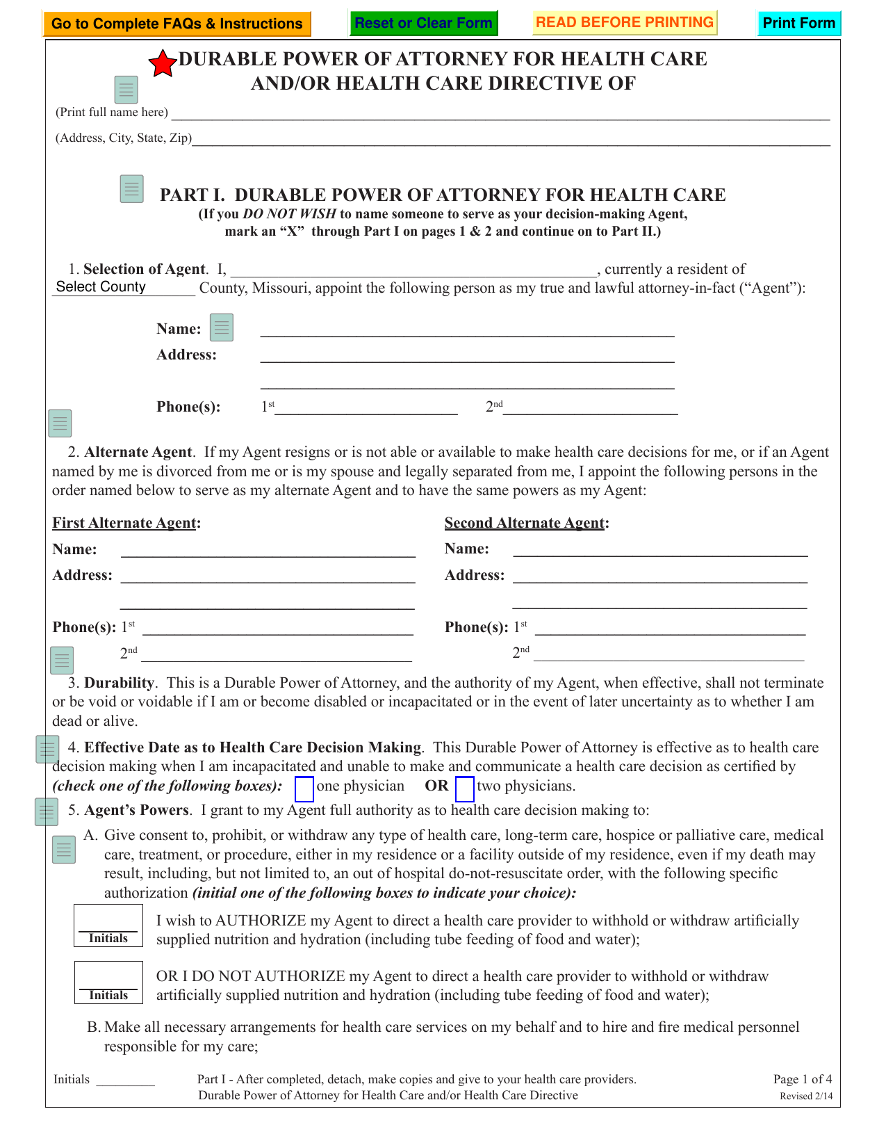 Download Missouri Living Will Form Advance Directive PDF FreeDownloads