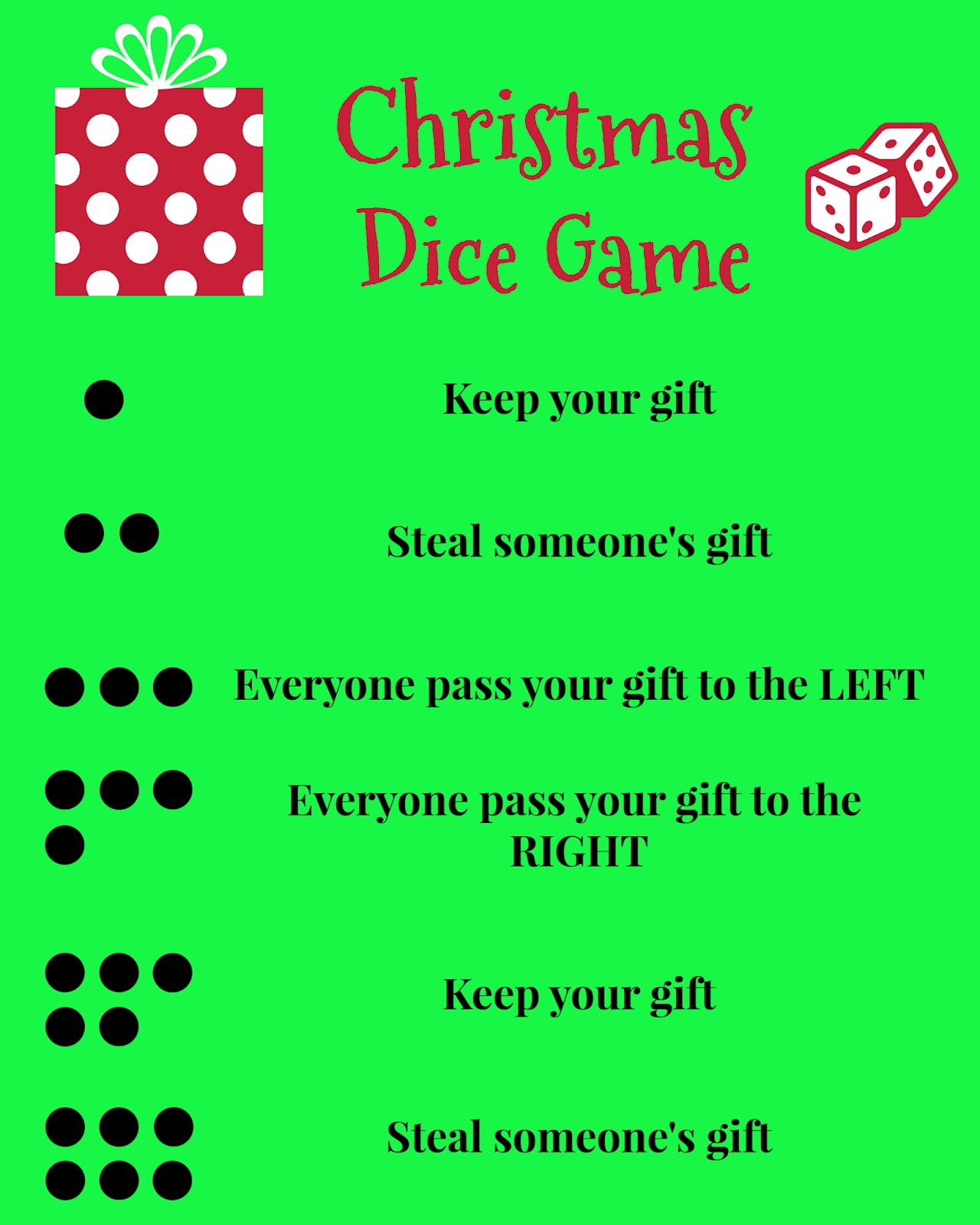 Christmas Gift Exchange Dice Game Printable
