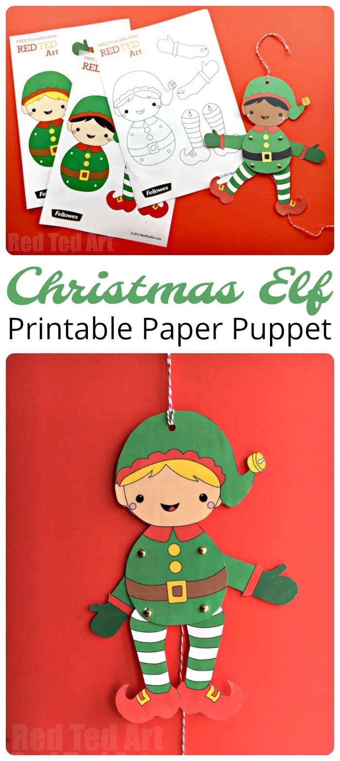 Easy Christmas Elf Paper Puppet With Templates Red Ted Art Kids Crafts