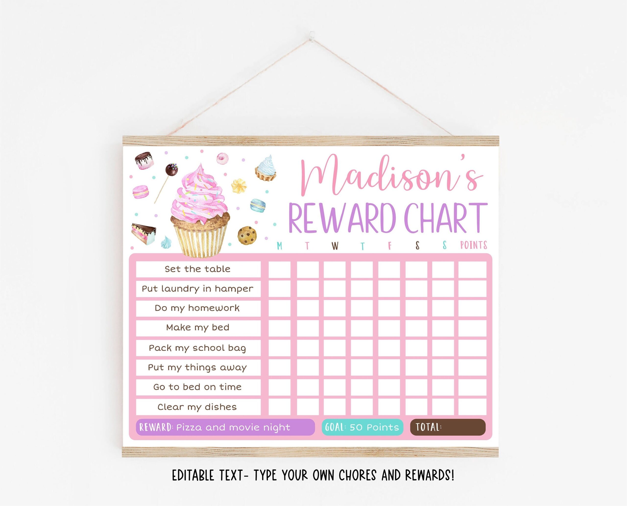 Editable Baking Reward Chart Girls Behavior Chart Cupcake Candy Sweets Girls Daily Chore Chart Printable Digital Template A624 Etsy Finland