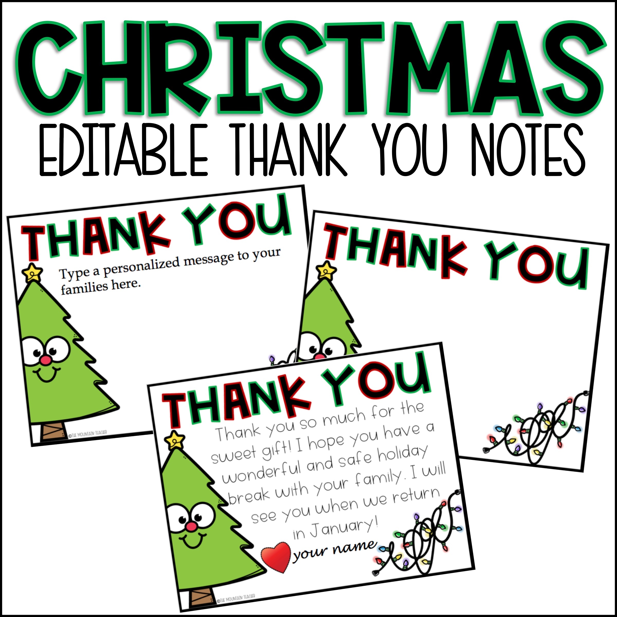 Editable Christmas Thank You Card Template Made By Teachers