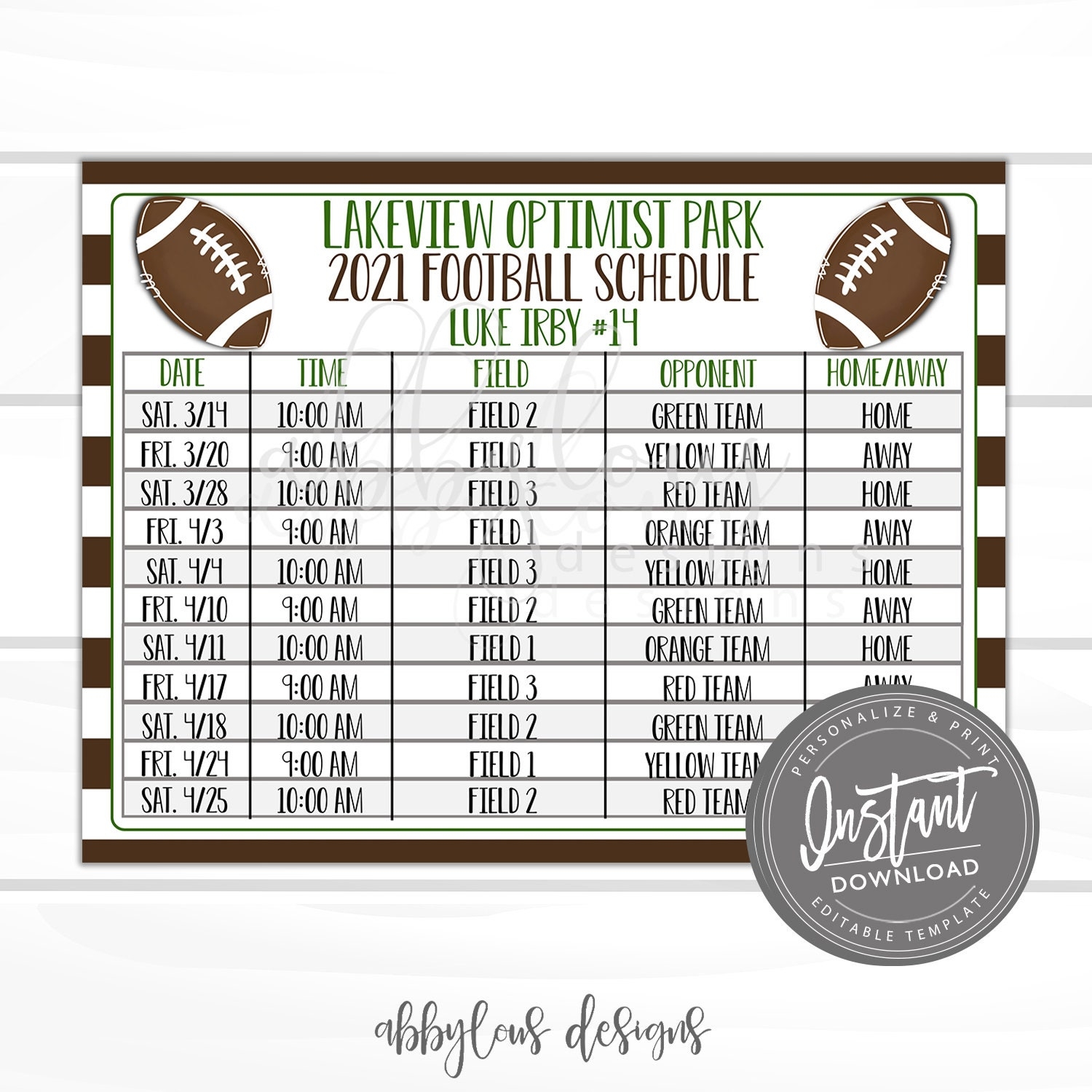 EDITABLE Football Game Schedule Printable Practice Schedule Summer Ball Schedule Editable Schedule Editable File Digital Template Etsy