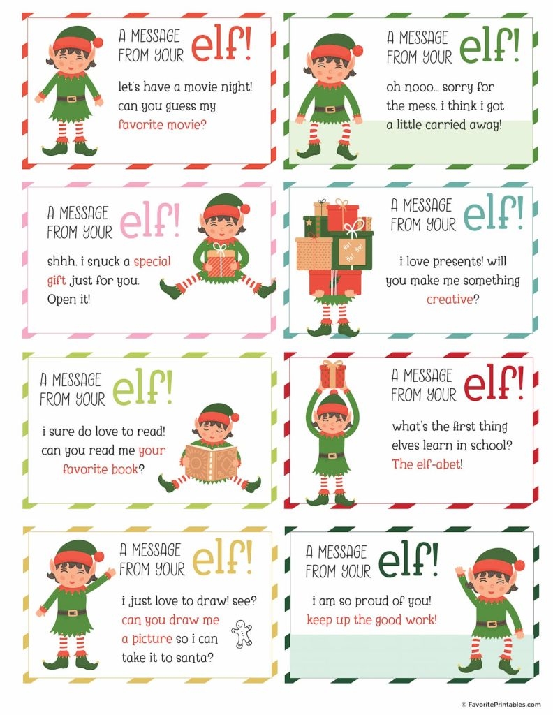 Elf On The Shelf Notes And Jokes FREE Printable Set Of 24 Cards Favorite Printables