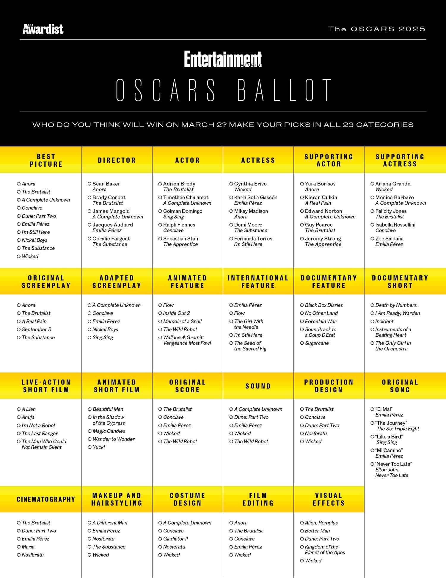 EW s Printable Oscars Ballot Is Here Cast Your Vote Now