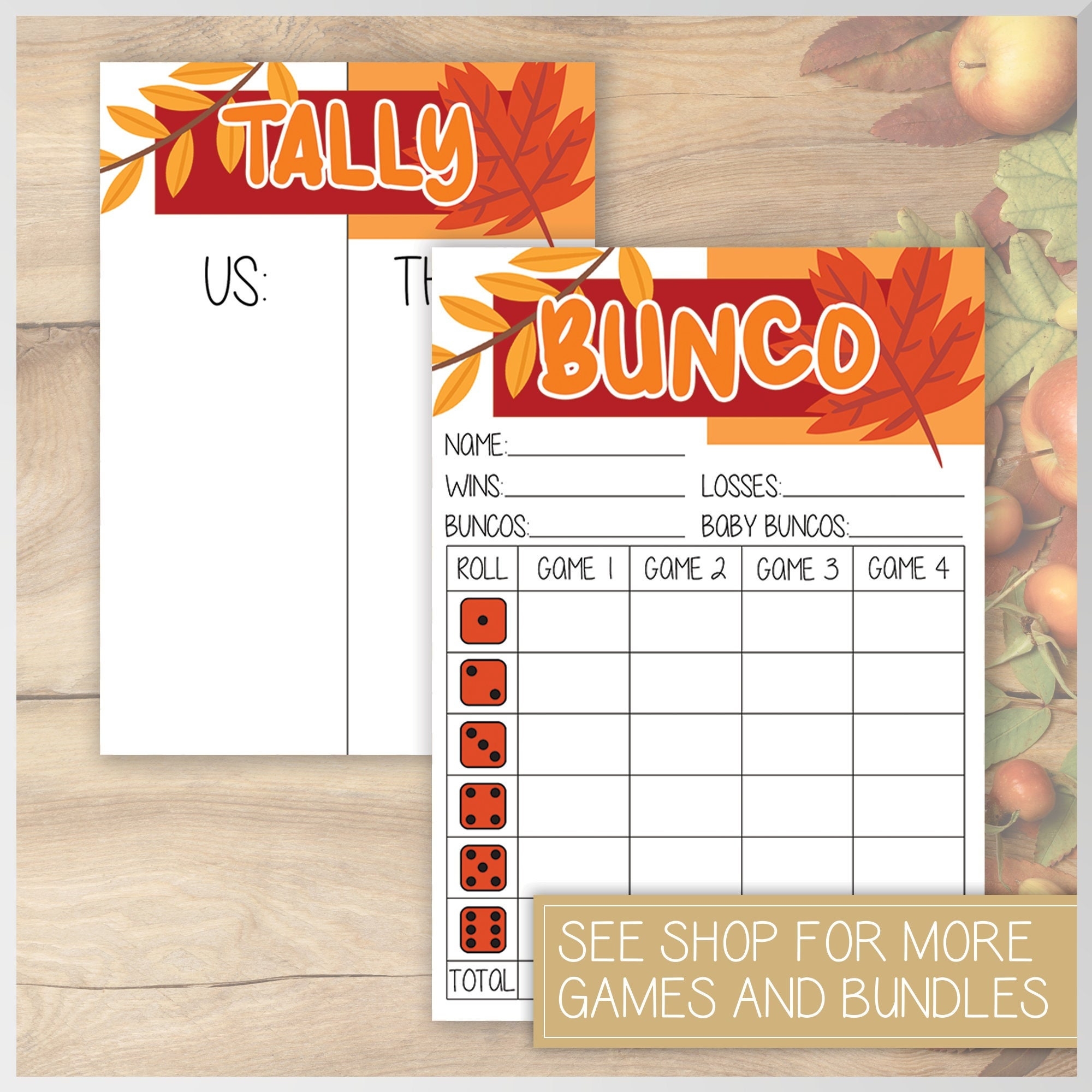 Fall Bunco Score Card Tally Sheet Etsy