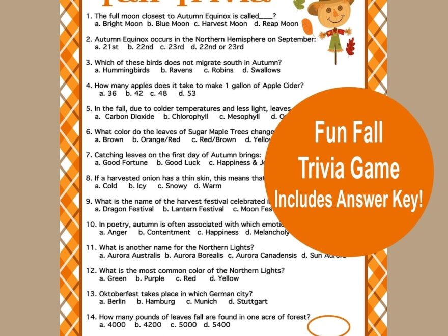 Fall Trivia Game Printable Autumn Game Fall Time Activities For Adults Kids Seniors Game For Fall Harvest Game Virtual Icebreaker Etsy