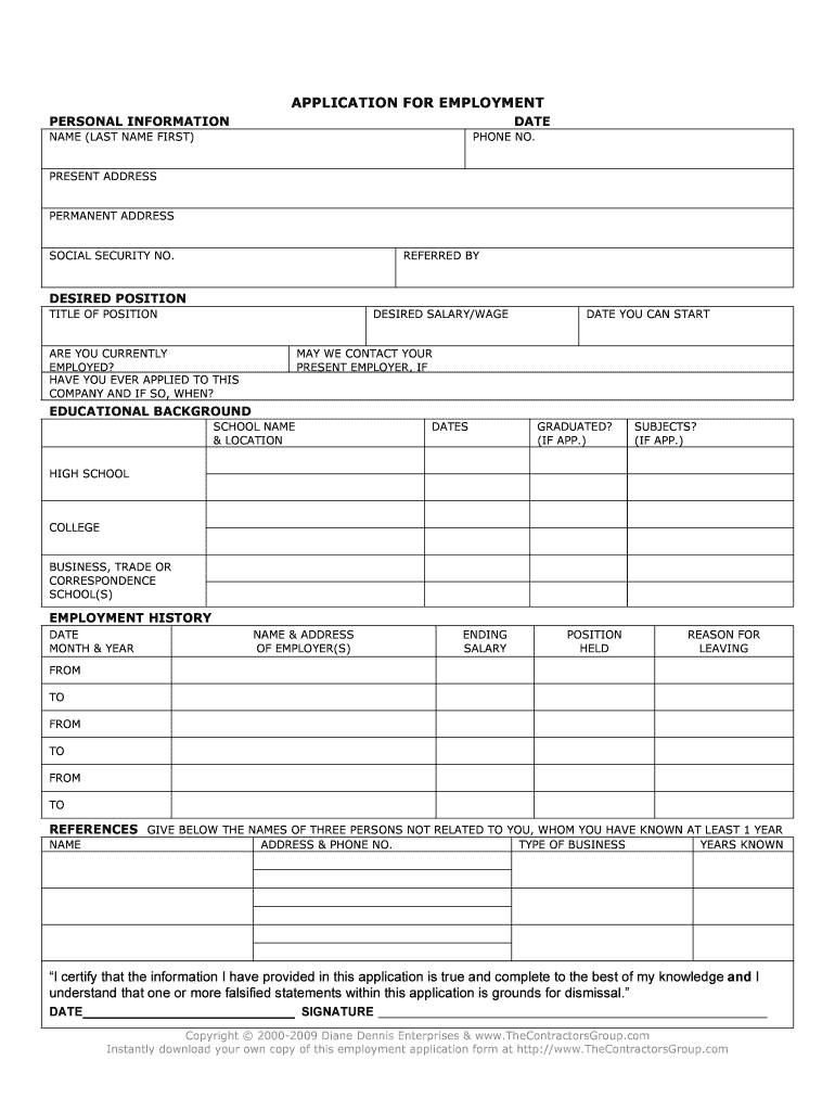 Printable Job Application In Spanish