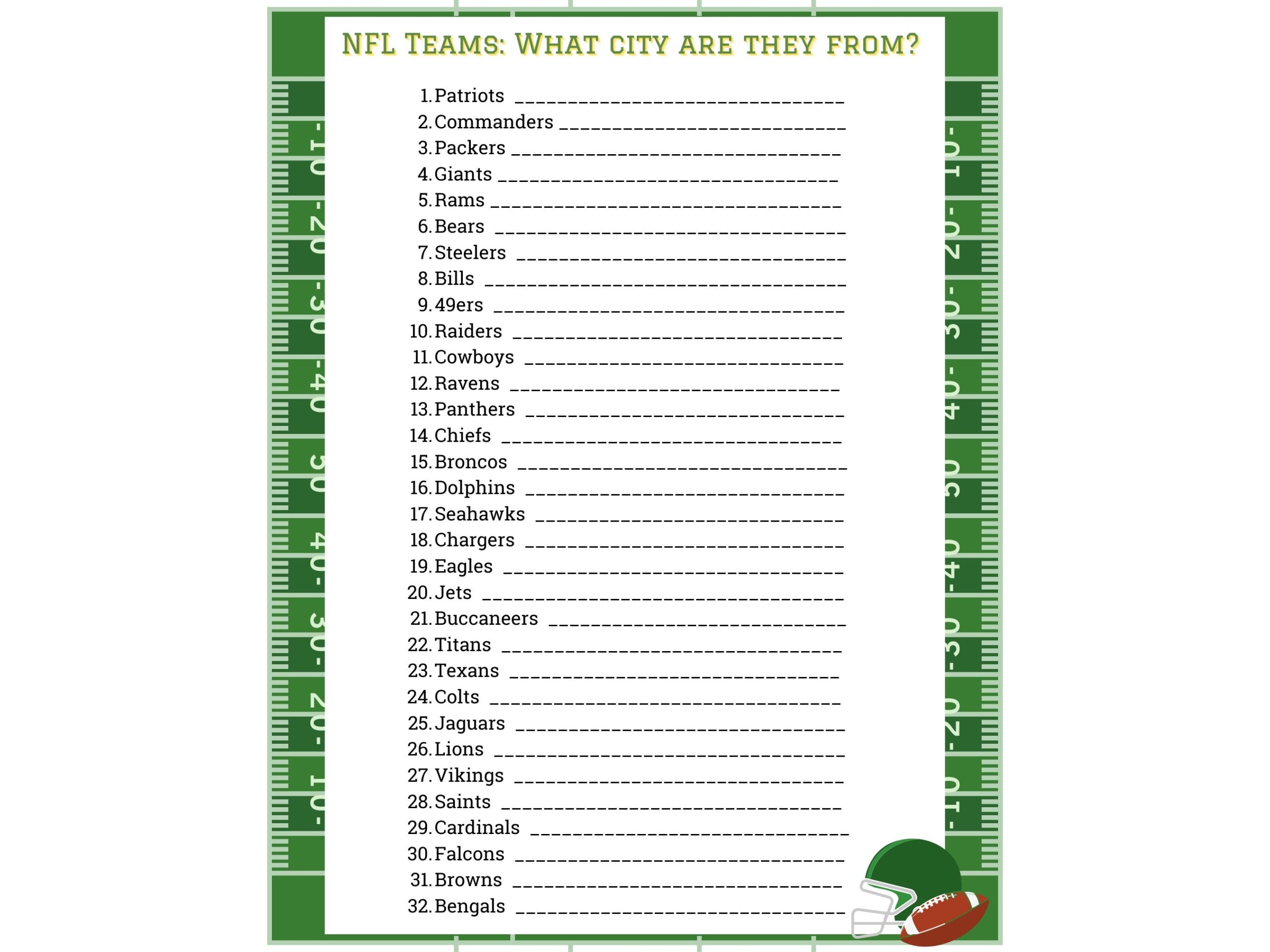 Football Game Name That NFL Team Football Party Game Game Day Super Bowl Sunday Etsy