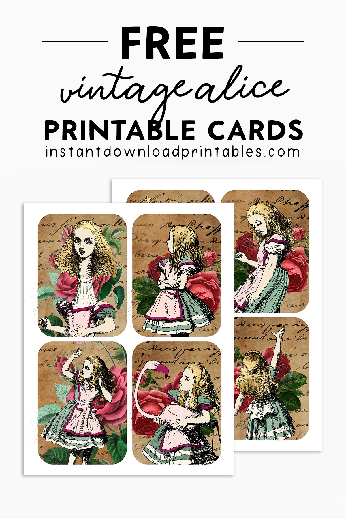 Free Alice In Wonderland Vintage Shabby Rose Cards Instant Download Printables Instant Download Printables