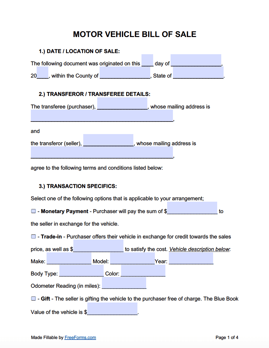 Free Bill Of Sale Forms 20 PDF Word