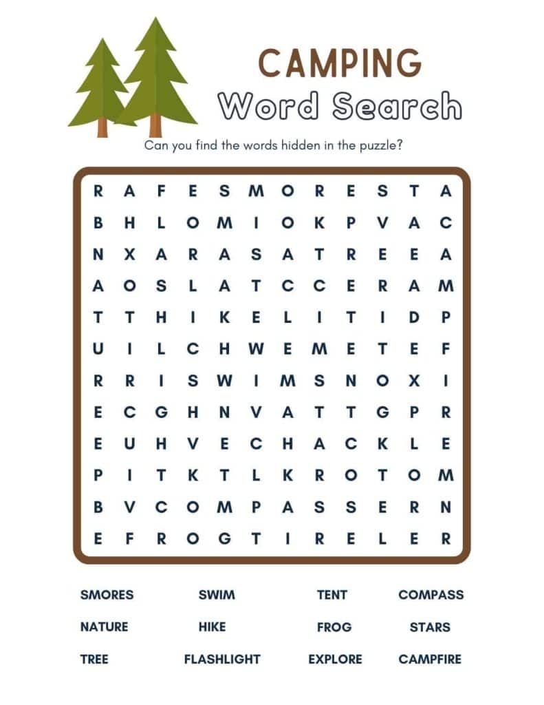 Free Camping Word Search Printables Easy And Hard Fox Farm Home