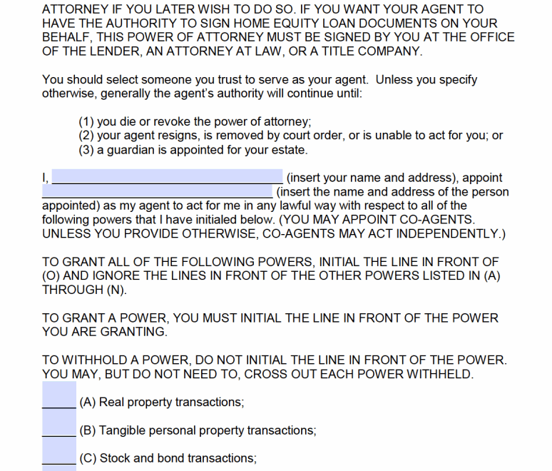 Free Durable Power Of Attorney Form Texas