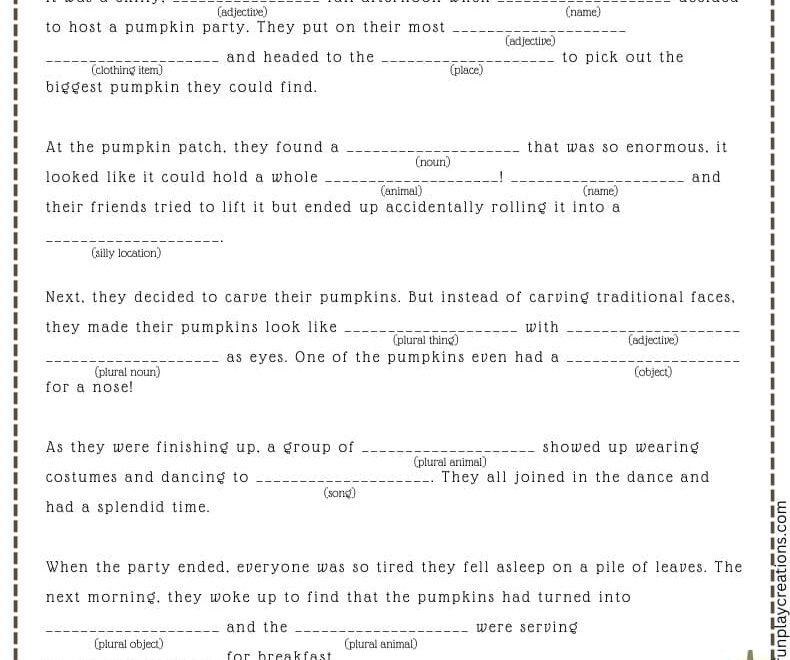 Free Fall Mad Libs Printable For Kids