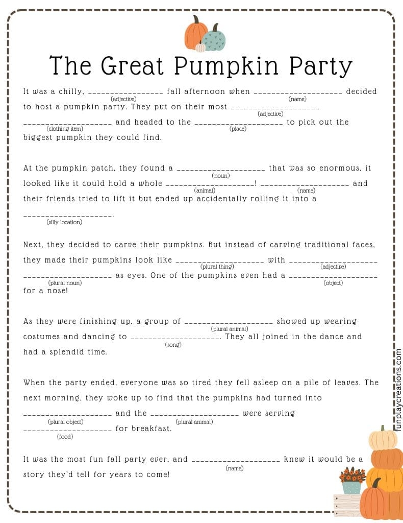 Free Fall Mad Libs Printable For Kids