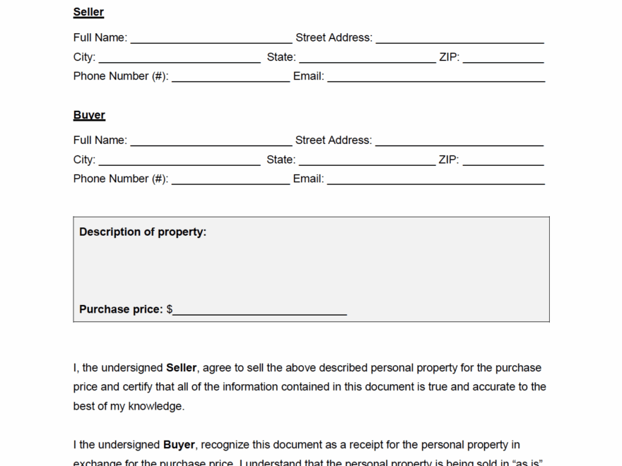 Free General Bill Of Sale Form PDF Word