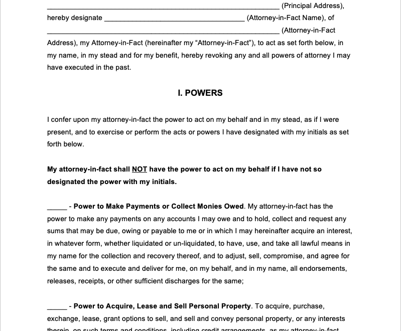 Free General Power Of Attorney Forms PDF Word