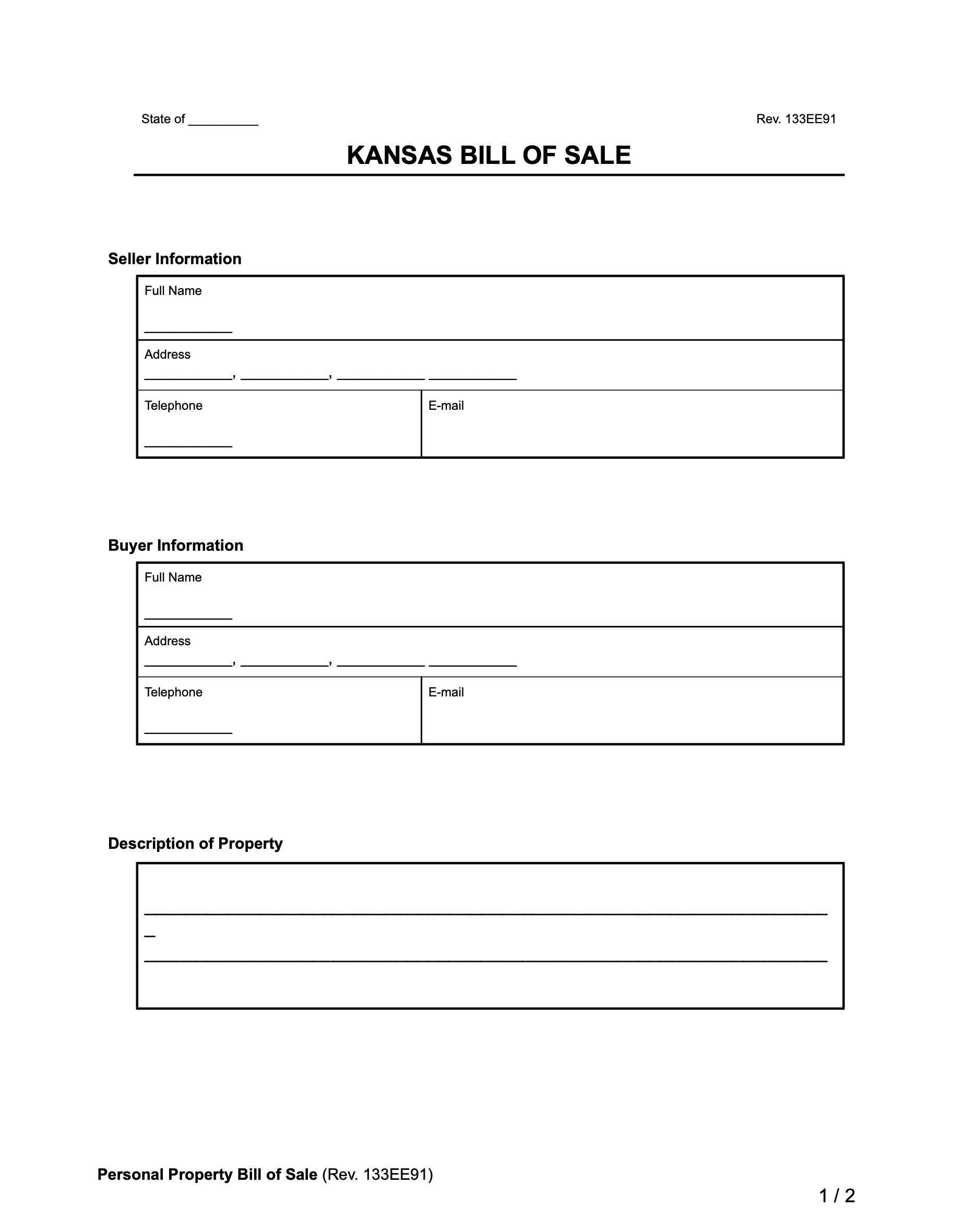 Free Printable Bill Of Sale