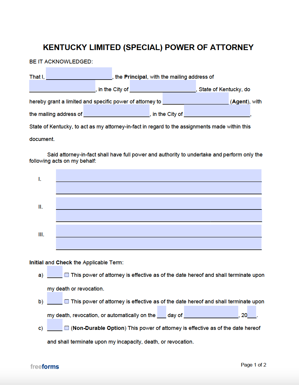 Free Printable Power Of Attorney Form Kentucky